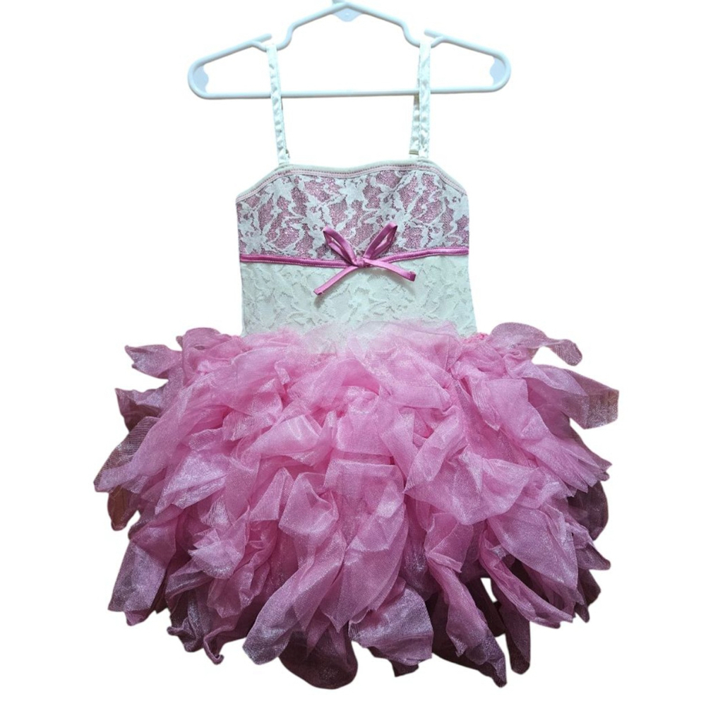 Girls Ooh! La La Couture Formal Dress Size 4 Pink White Lace Tulle